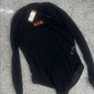 OOTDFash Black Long Sleeve Tee with Orange Detail